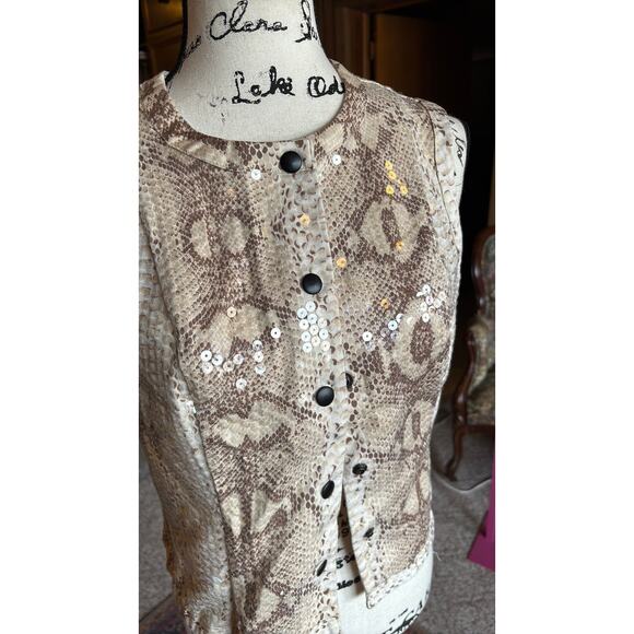 Vintage 80s domallo sequin snakeskin print vest - Picture 2 of 6